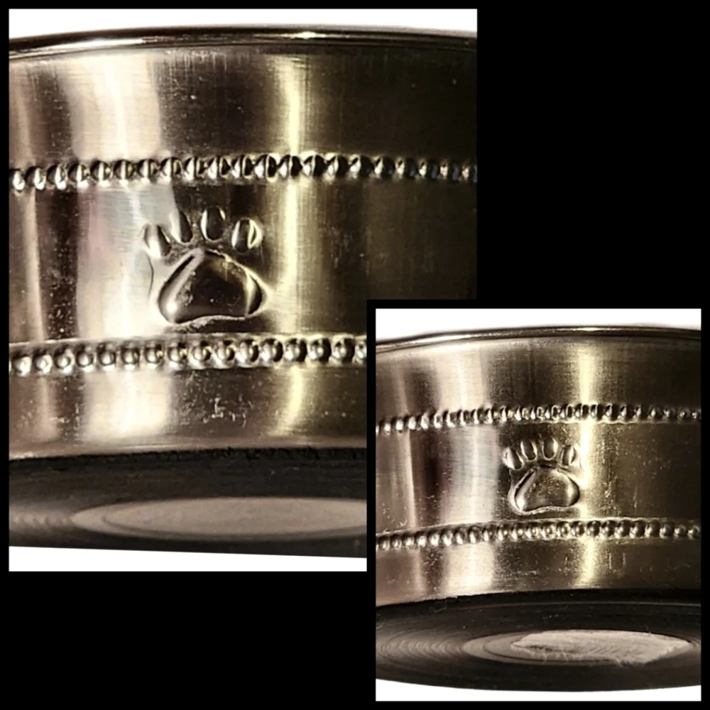 Stainless Steel Pawprint Bowls with Rubber Base (Set of 2)